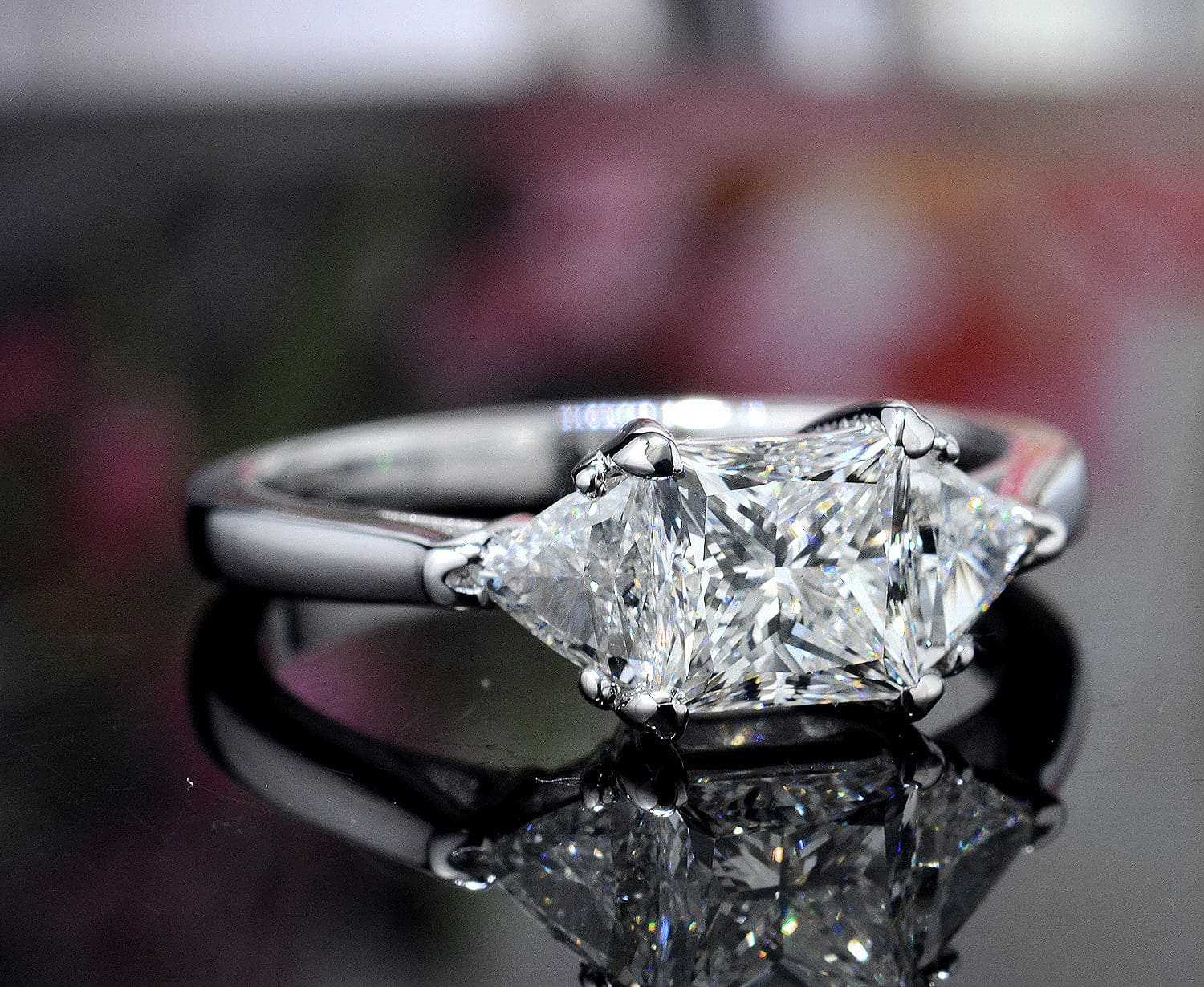 14k White Gold GIA Princess Cut Diamond French Set Hidden Halo Engagement  Ring